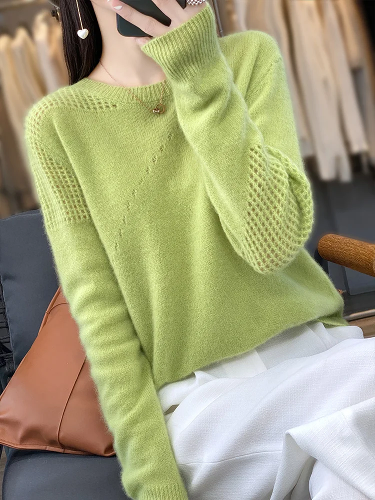 ANGEL Women Cashmere Sweater Autumn Winter O-Neck Hollow Pullover 100% Merino Wool Knitwear Basic Casual Long Sleeve Top
ANGEL Women Cashmere Sweater Autumn Winter O-Neck Hollow Pullover 100% Merino Wool Knitwear Basic Casual Long Sleeve Top