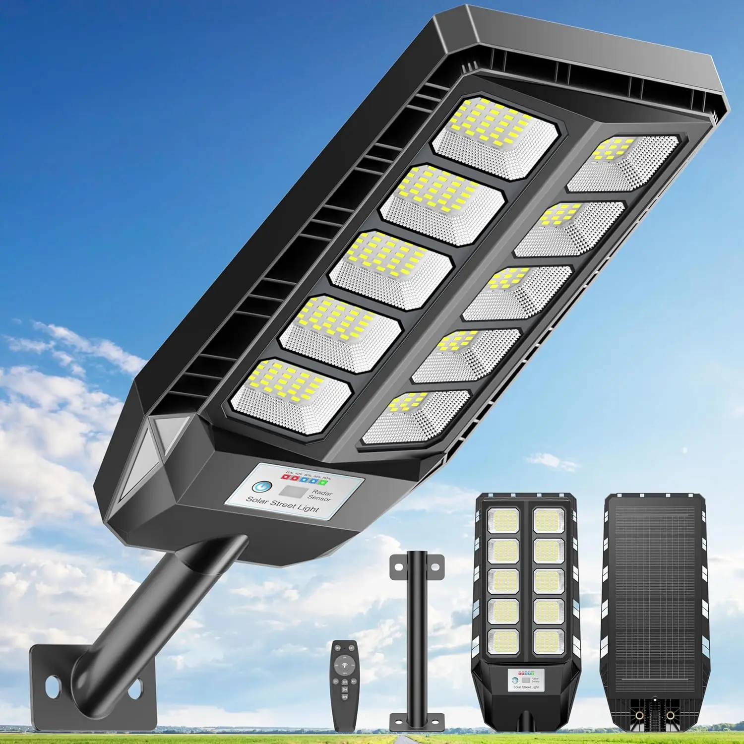 Ultra-Bright Solar Street Lights Outdoor Waterproof LED Motion Sensor Lights Dusk to Dawn Solar Flood Light Parking Lot Light
Ultra-Bright Solar Street Lights Outdoor Waterproof LED Motion Sensor Lights Dusk to Dawn Solar Flood Light Parking Lot Light