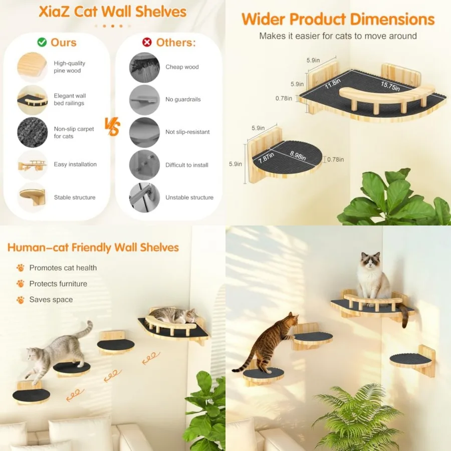 Cat Shelf with 3 Wide Perch Steps, Kitty Wall Climber Wooden Furniture up to 25lbs, Modern Floating Cats Stairs for Indoor Slee
Cat Shelf with 3 Wide Perch Steps, Kitty Wall Climber Wooden Furniture up to 25lbs, Modern Floating Cats Stairs for Indoor Slee