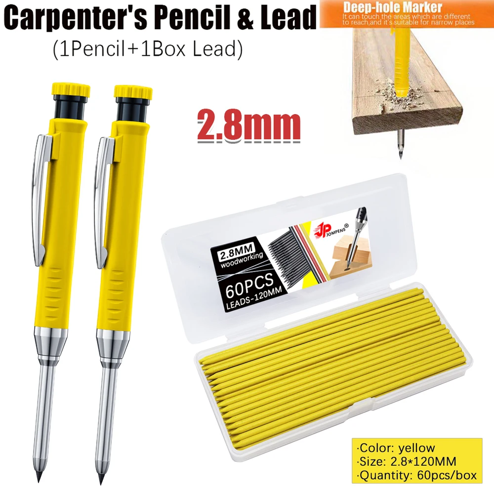 Professional 2.8mm Long Head Woodworking Pencil Set with 60pcs/box Lead Refill, for Carpenter Engineering Marking Scribing Tool
Professional 2.8mm Long Head Woodworking Pencil Set with 60pcs/box Lead Refill, for Carpenter Engineering Marking Scribing Tool