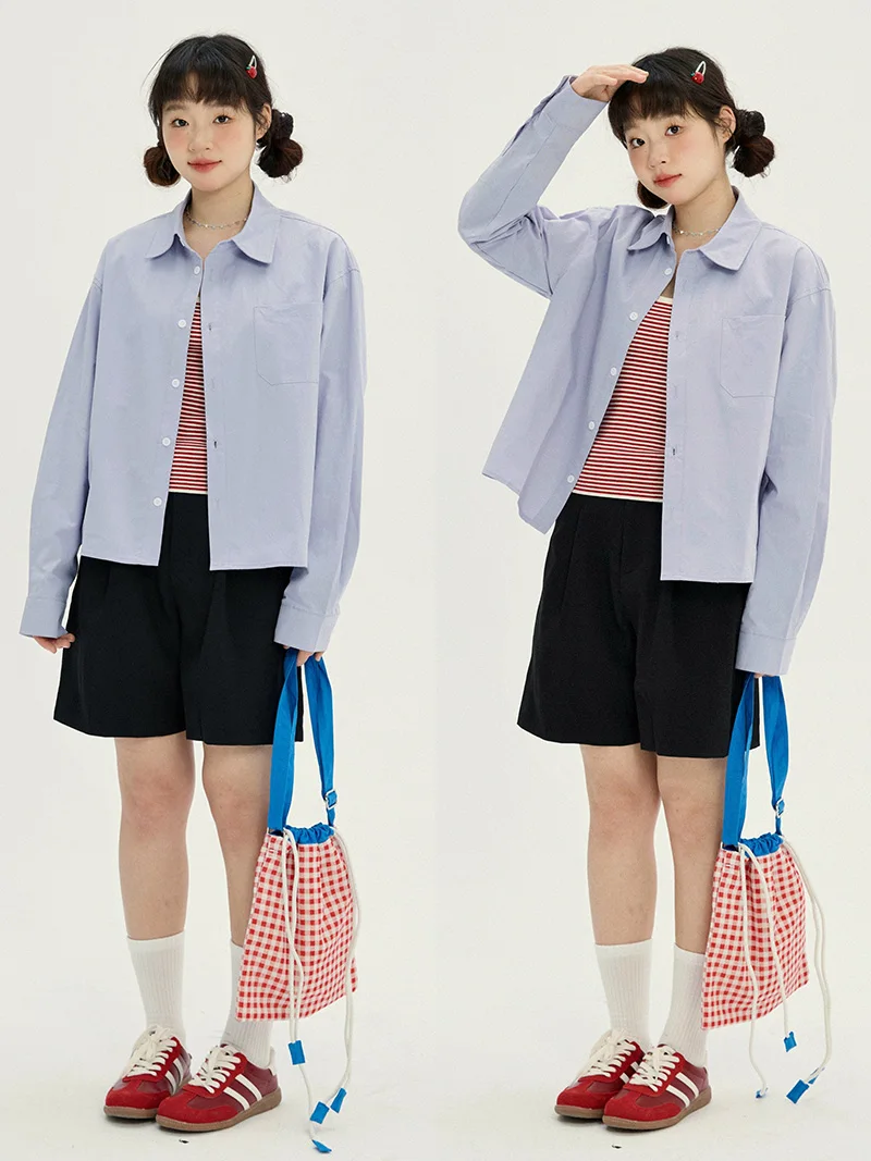 VOUSALME ort Sve Women's Casual irt Pure Color Inner Wear Top Light Blue Long Sve Spring Cotton Faion
VOUSALME ort Sve Women's Casual irt Pure Color Inner Wear Top Light Blue Long Sve Spring Cotton Faion