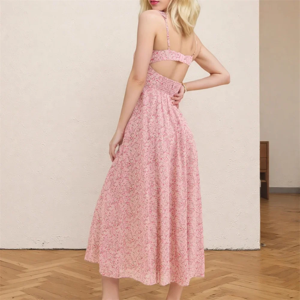 Women's Backless Camisole Dress French Retro Vacation Beach Female Summer Elegant Holiday Floral Print Pink Midi Dresses
Women's Backless Camisole Dress French Retro Vacation Beach Female Summer Elegant Holiday Floral Print Pink Midi Dresses