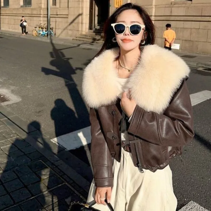 Sweet Hot Girl Casual Leather Short Coat Women's Winter Faux Fur Collar Zipper Long-sleeved Coat Fashion Female Clothes
Sweet Hot Girl Casual Leather Short Coat Women's Winter Faux Fur Collar Zipper Long-sleeved Coat Fashion Female Clothes