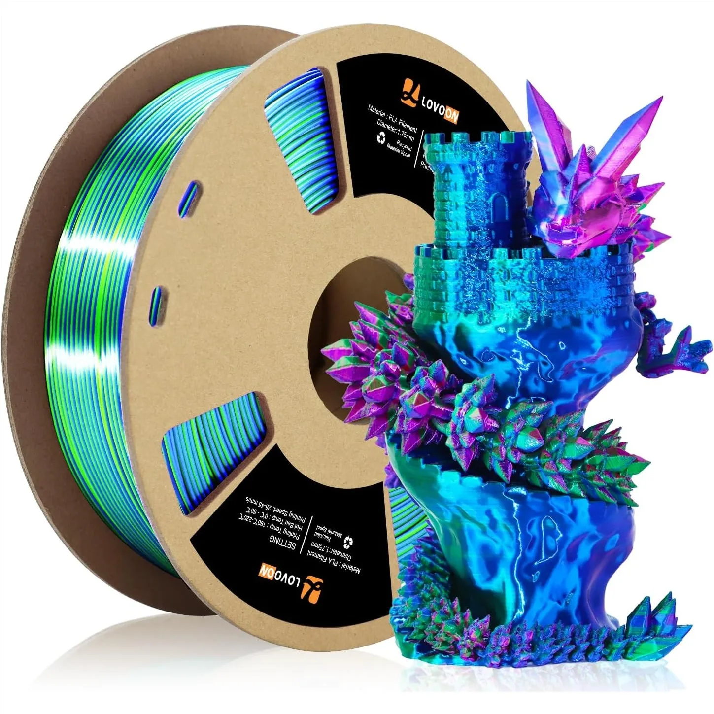 3D Printer Filament, Tricolor PLA Filament 1.75mm Silk Rainbow Green-Red-Blue, Dimensional Accuracy +/-0.02mm, 2.2lbs/Spool
3D Printer Filament, Tricolor PLA Filament 1.75mm Silk Rainbow Green-Red-Blue, Dimensional Accuracy +/-0.02mm, 2.2lbs/Spool