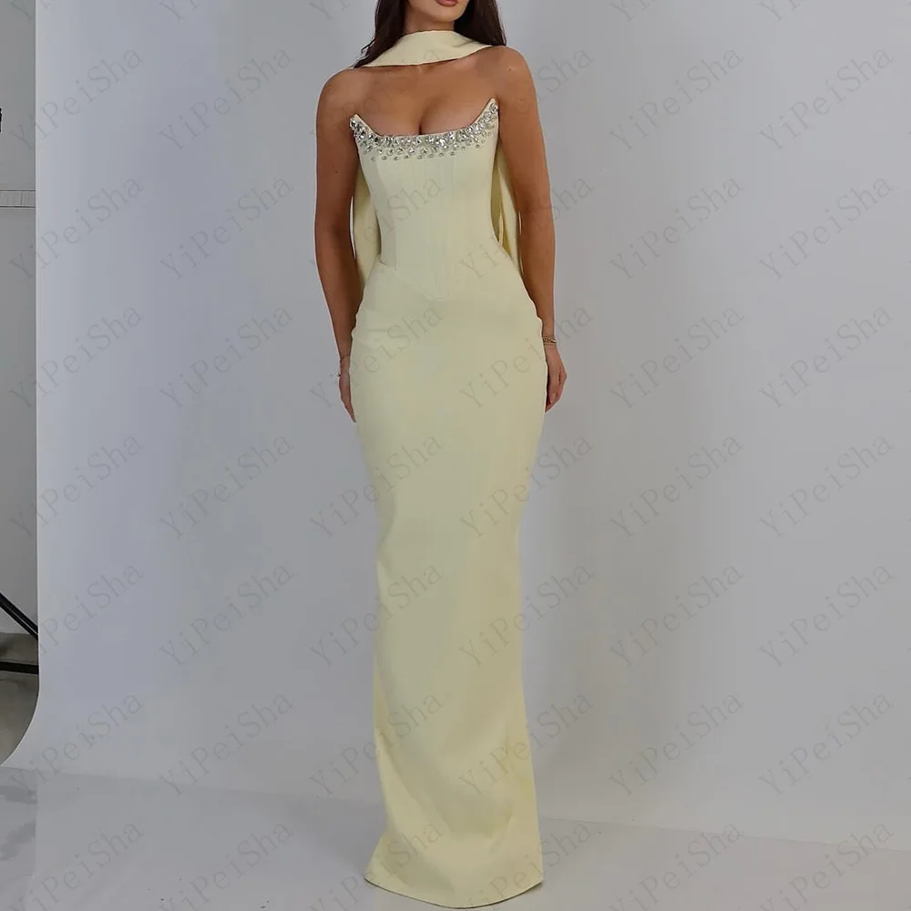Customized Straight Prom Dresses Floor-Length Strapless Sleeveless Evening Gown Fashion Crystal Simple Stole Draped Party Gown
Customized Straight Prom Dresses Floor-Length Strapless Sleeveless Evening Gown Fashion Crystal Simple Stole Draped Party Gown