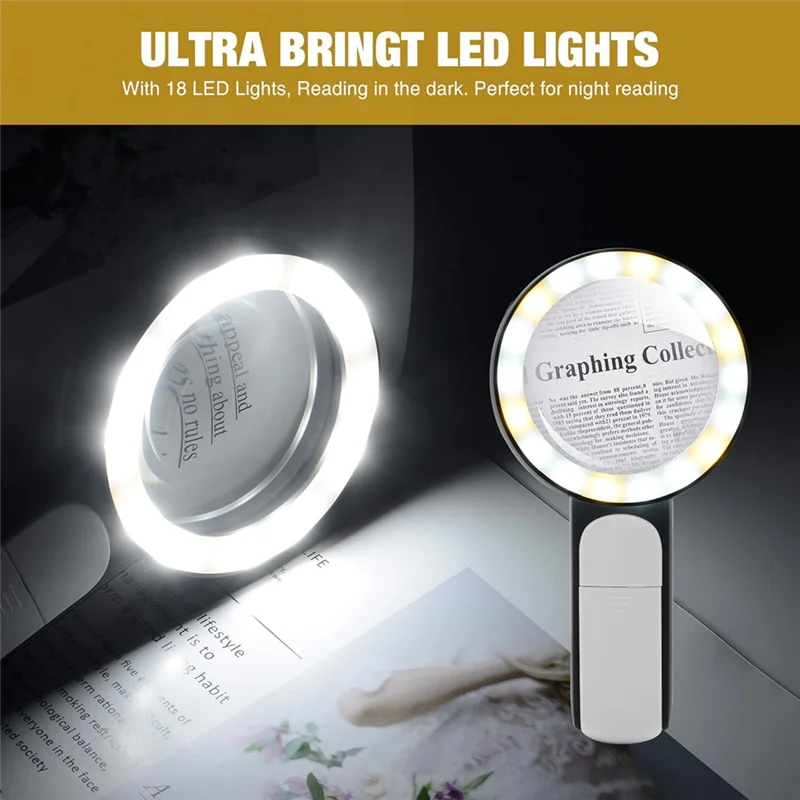 A7THK-Dual Light 30X Handheld Magnifying Glass, Large Illuminated Magnifier With 18LED, Warm And Cold Light Settings
A7THK-Dual Light 30X Handheld Magnifying Glass, Large Illuminated Magnifier With 18LED, Warm And Cold Light Settings