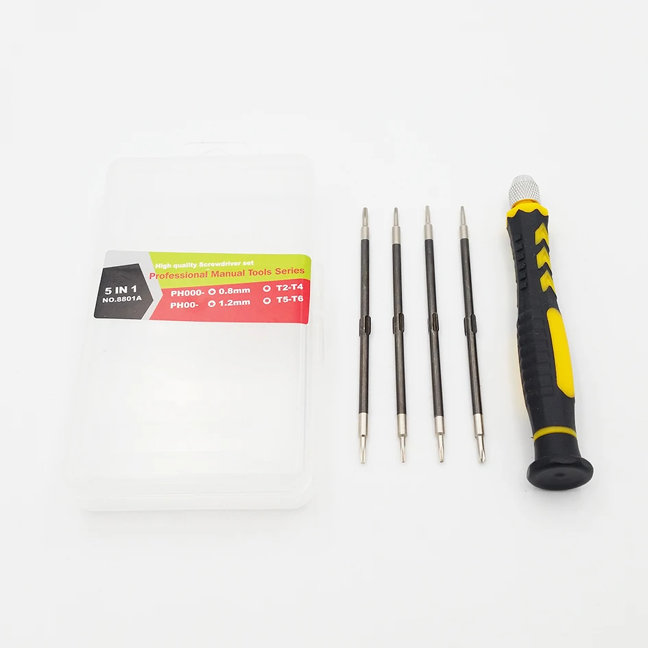 5 in 1 NO. 8801A Combination Screwdriver Set KeyScrewdrivers Kit T2 T4 T5 T6 PH00 PH000 0.8 1.2 Pentalobe 50set/lot
5 in 1 NO. 8801A Combination Screwdriver Set KeyScrewdrivers Kit T2 T4 T5 T6 PH00 PH000 0.8 1.2 Pentalobe 50set/lot