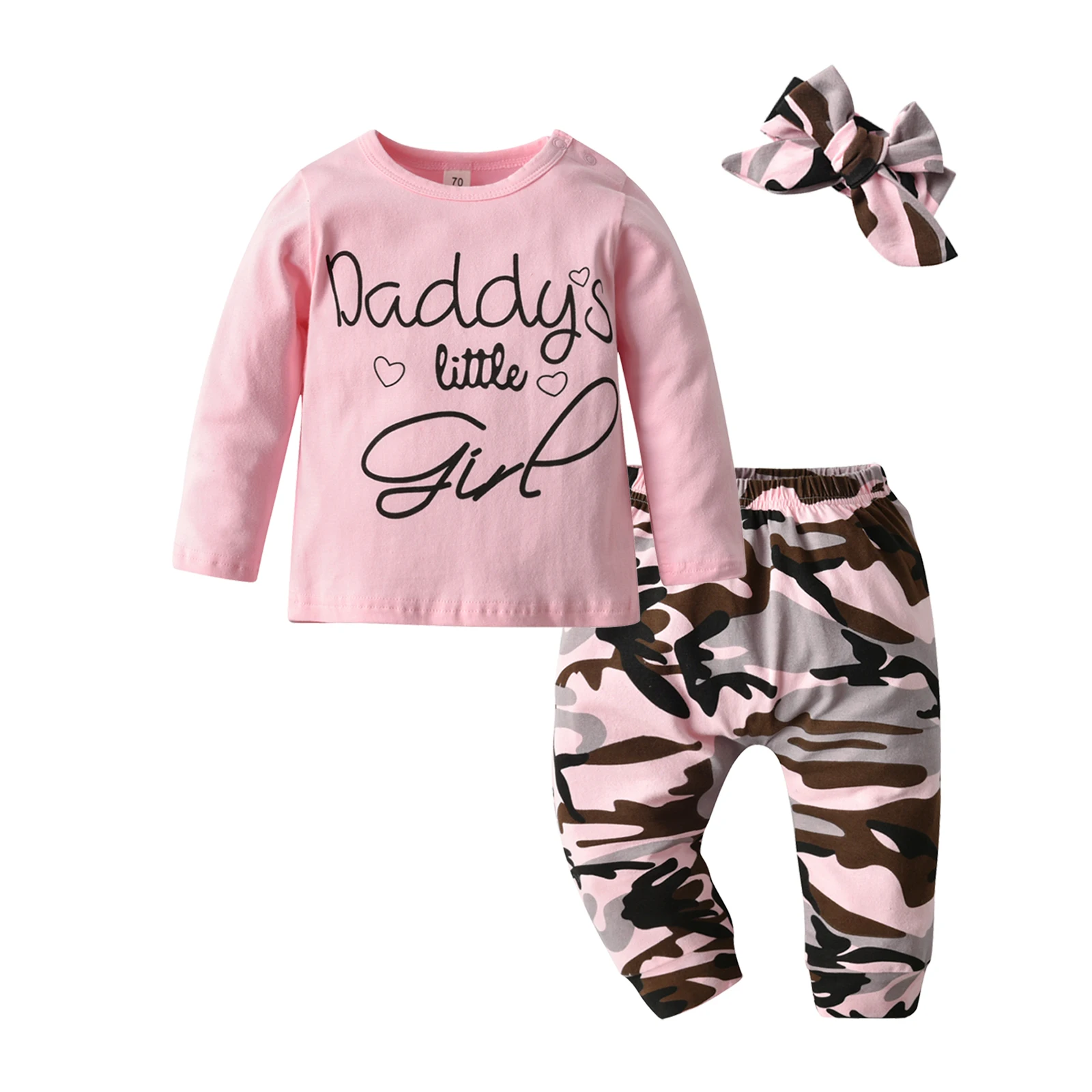 0-2 Years Newborn Baby Girl Fashion Clothes Set Letter Printed Long Sleeve Top and Camo Pants with Headband Toddler Girls Outfit
0-2 Years Newborn Baby Girl Fashion Clothes Set Letter Printed Long Sleeve Top and Camo Pants with Headband Toddler Girls Outfit