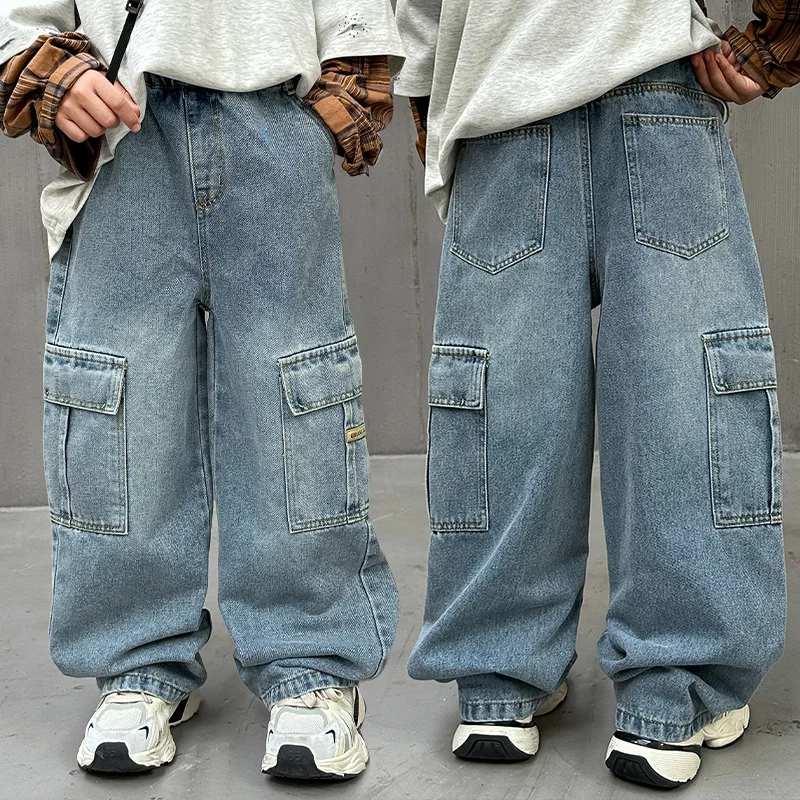 Spring Autumn Teenage Children Baggy Cargo Jeans With Big Pocket for Kids Boys Loose Casual Wide Leg Denim Pants Age 4 To 14 Y
Spring Autumn Teenage Children Baggy Cargo Jeans With Big Pocket for Kids Boys Loose Casual Wide Leg Denim Pants Age 4 To 14 Y