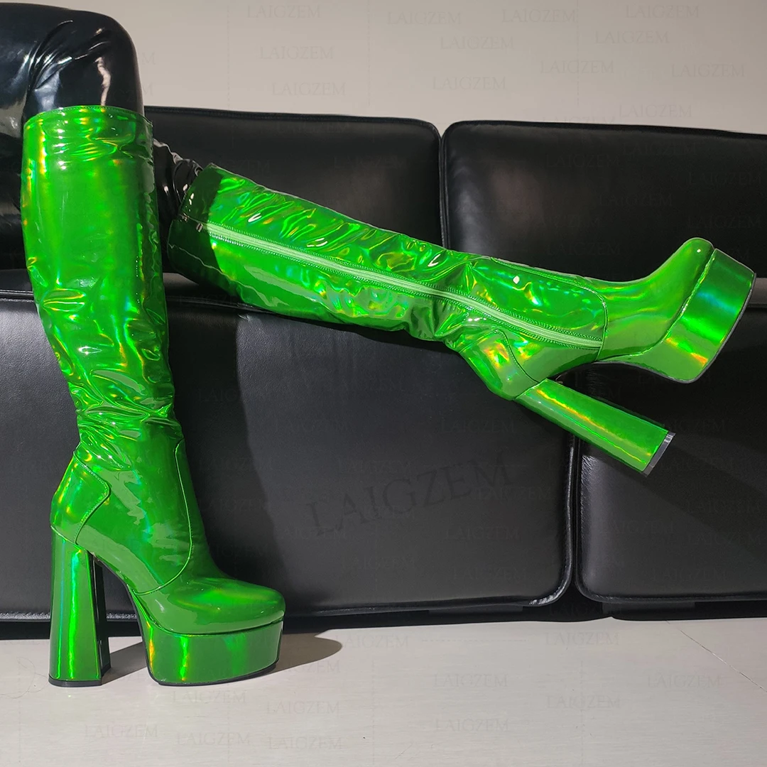 LAIGZEM Women Knee High Platform Boots Thick High Heels Side Zip Metallic Colors Tall Boots Ladies Shoes Woman Big Size 33 45 47
LAIGZEM Women Knee High Platform Boots Thick High Heels Side Zip Metallic Colors Tall Boots Ladies Shoes Woman Big Size 33 45 47