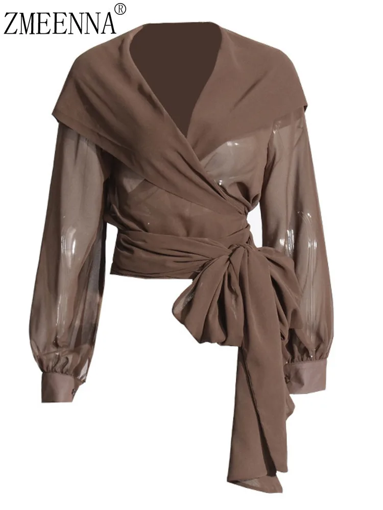 ZMEENNA Women's Brown Sheer Hooded Wrap Blouse With Tie Front Detail Flowy Long Sleeve Chiffon Shirt Casual Lightweight ZM702
ZMEENNA Women's Brown Sheer Hooded Wrap Blouse With Tie Front Detail Flowy Long Sleeve Chiffon Shirt Casual Lightweight ZM702