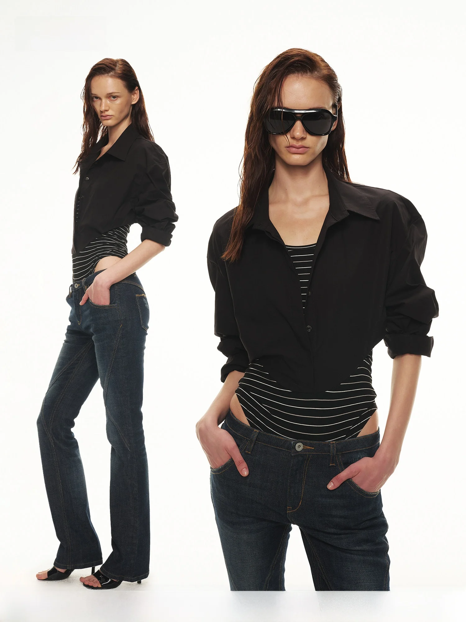 Slim Fit Striped Shirt Vest Two-Piece Effect Waist-Cinching Long Sleeve Casual Style Women's Breathable Comfortable Shirt
Slim Fit Striped Shirt Vest Two-Piece Effect Waist-Cinching Long Sleeve Casual Style Women's Breathable Comfortable Shirt