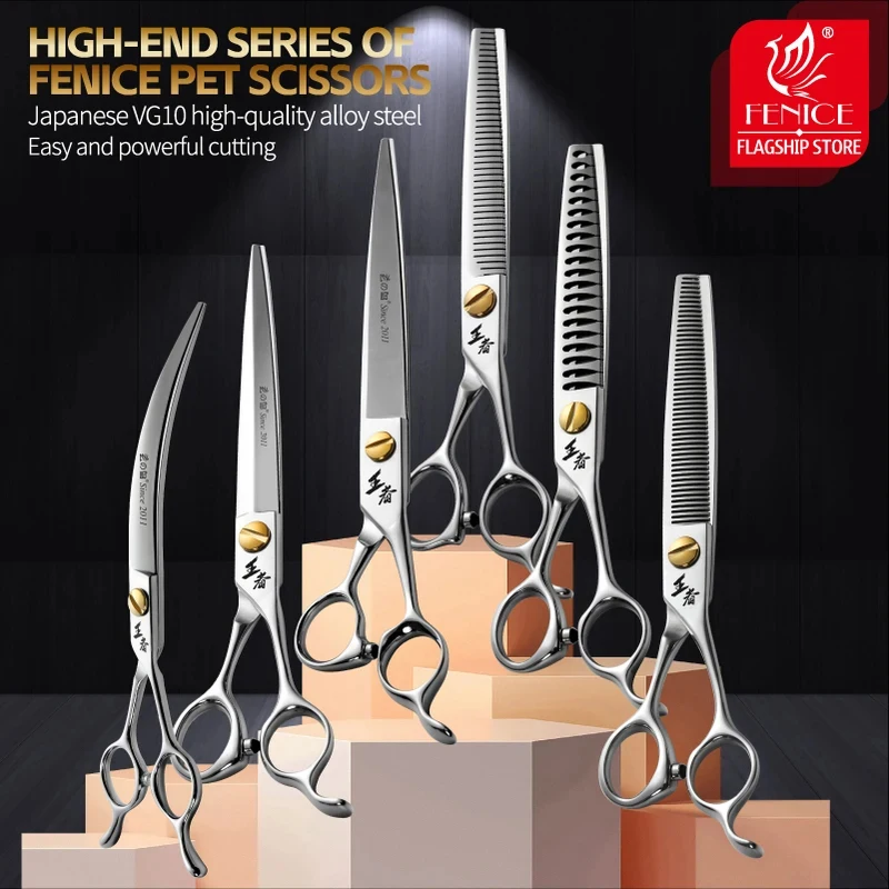 Fenice King Series VG10 Steel Pet Grooming Scissors 7/7.5/8 Inch Professional Dog Hair Cutting Straight Curved Thinning Chunker
Fenice King Series VG10 Steel Pet Grooming Scissors 7/7.5/8 Inch Professional Dog Hair Cutting Straight Curved Thinning Chunker