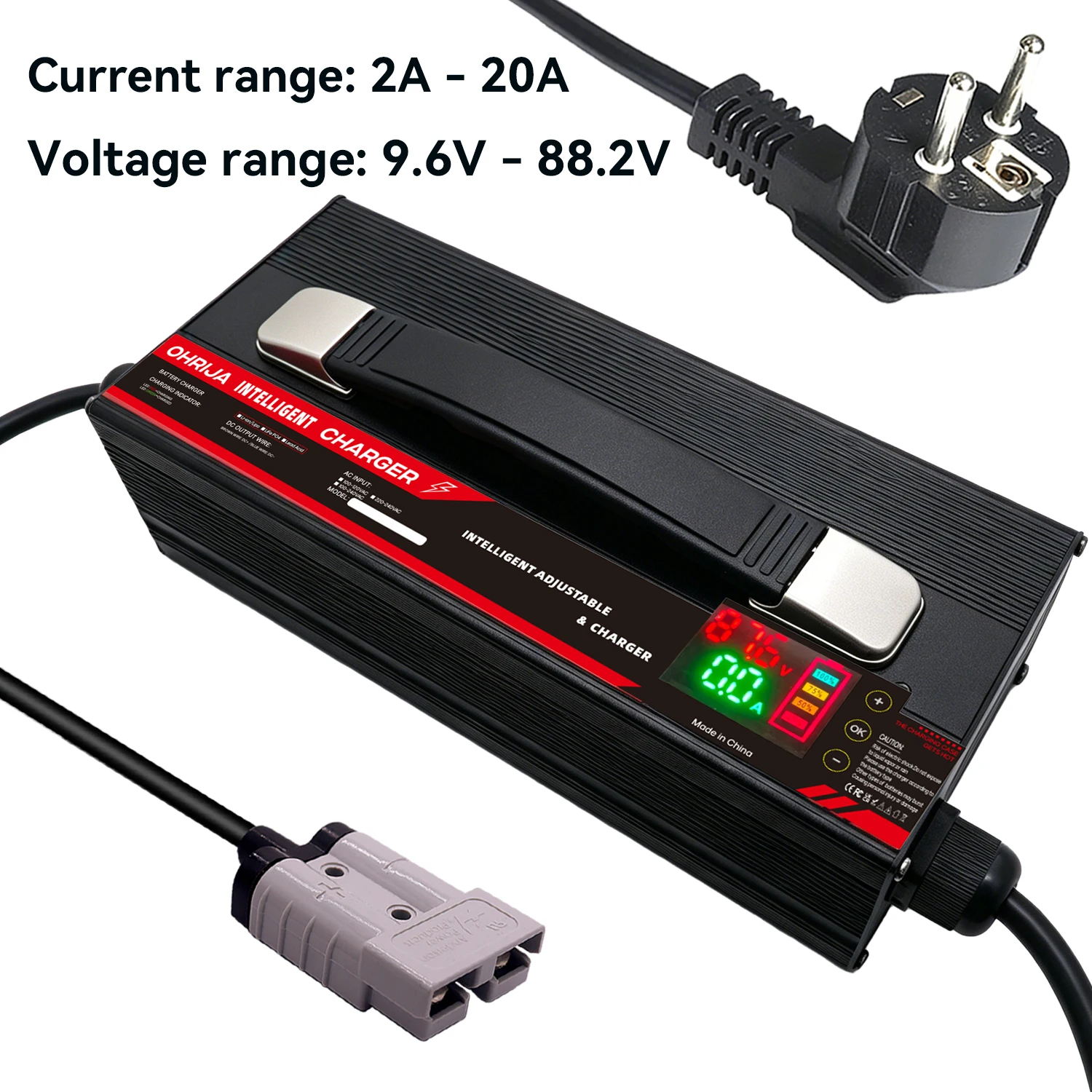 9.6-88.2V 2-20A Adjustable Voltage Current Battery Charger LCD Display CC/CV Power Supply for Li-ion Lead-acid
9.6-88.2V 2-20A Adjustable Voltage Current Battery Charger LCD Display CC/CV Power Supply for Li-ion Lead-acid