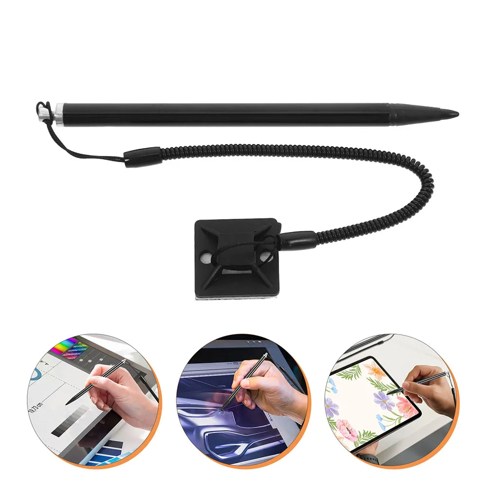 2Pcs Resistive Screen Stylus High-Durability Metal Shaft Precise Drawing Writing Tool with Spring Rope Lanyard and Base Fixing