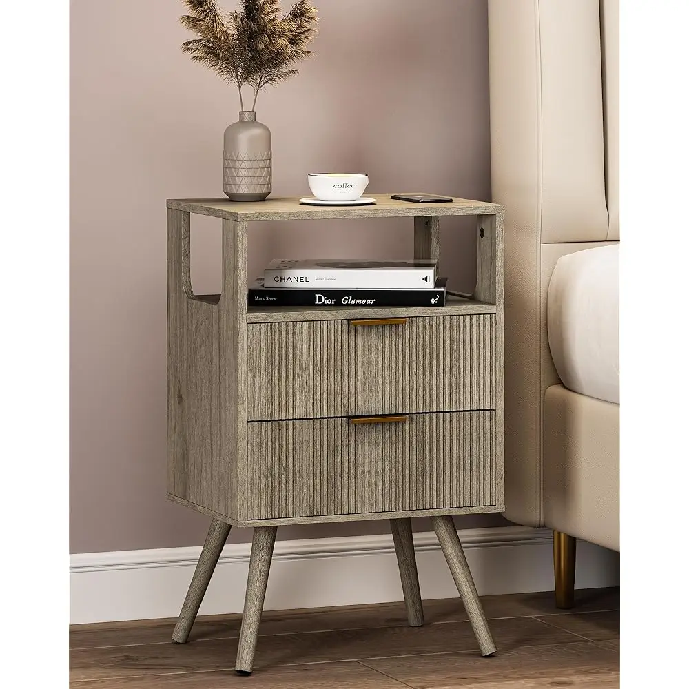 Grey Nightstand,Modern Bedside Table With 2 Storage Drawer And Open Wood Shelf, For Bedroom And Small Spaces,Night Stand With
Grey Nightstand,Modern Bedside Table With 2 Storage Drawer And Open Wood Shelf, For Bedroom And Small Spaces,Night Stand With
