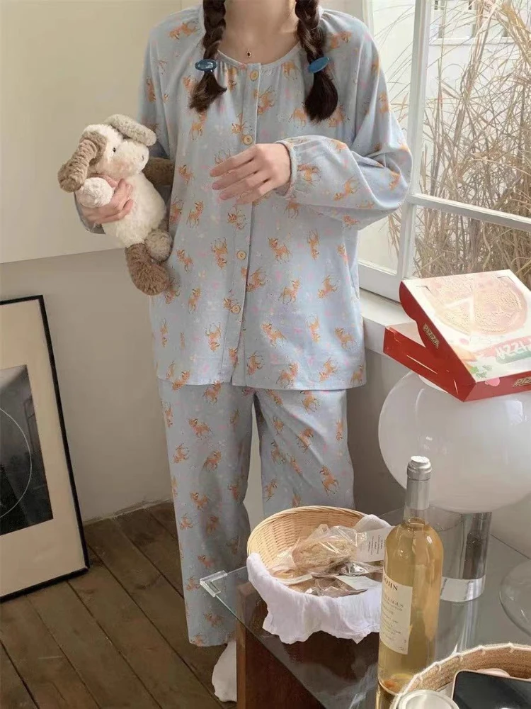 125Kg Plus Size Women Spring Pajamas Set Cartoon Long Sleeve Crepe Student Sleepwear Soft Milk Cotton Loose Cardigan Homewear
125Kg Plus Size Women Spring Pajamas Set Cartoon Long Sleeve Crepe Student Sleepwear Soft Milk Cotton Loose Cardigan Homewear