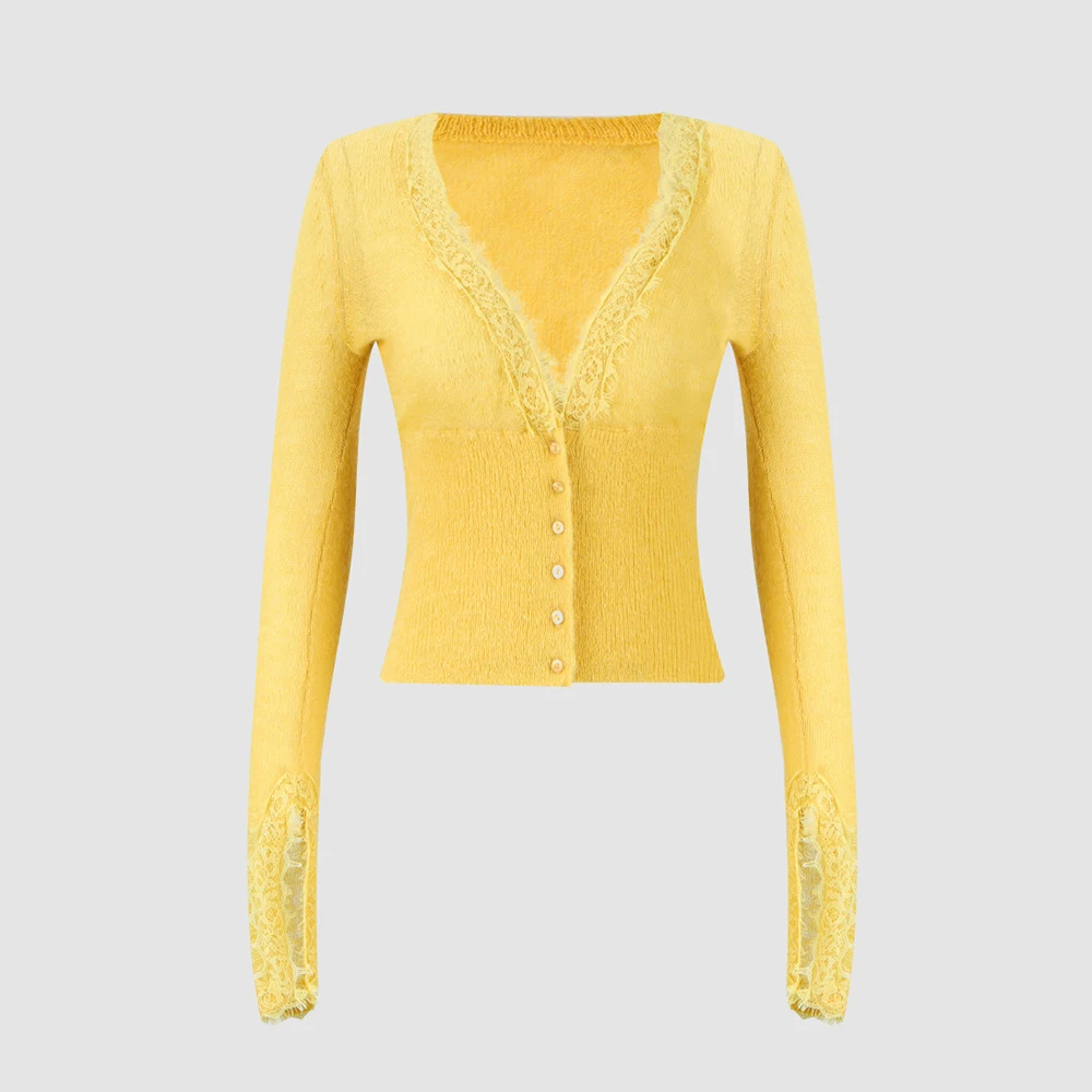 Wool Blend Women's Cardigan, Lace Trim V Neck Cropped Knit Cardigan, Elegant Long Sleeve Sweater, Spring Autumn 2025 New Arrival
Wool Blend Women's Cardigan, Lace Trim V Neck Cropped Knit Cardigan, Elegant Long Sleeve Sweater, Spring Autumn 2025 New Arrival