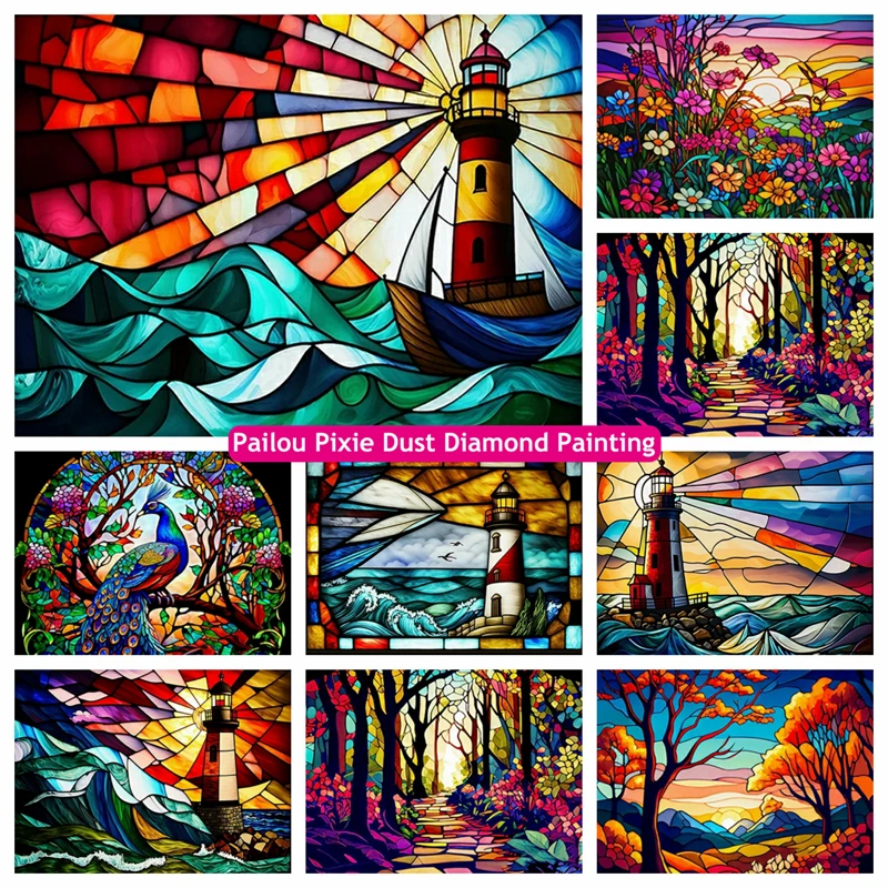 Stained Glass Lighthouse Flowers Peacock Pixie Dust Diamond Mosaic Painting Beautiful Forest Landscape Cross Stitch Home Decor
Stained Glass Lighthouse Flowers Peacock Pixie Dust Diamond Mosaic Painting Beautiful Forest Landscape Cross Stitch Home Decor