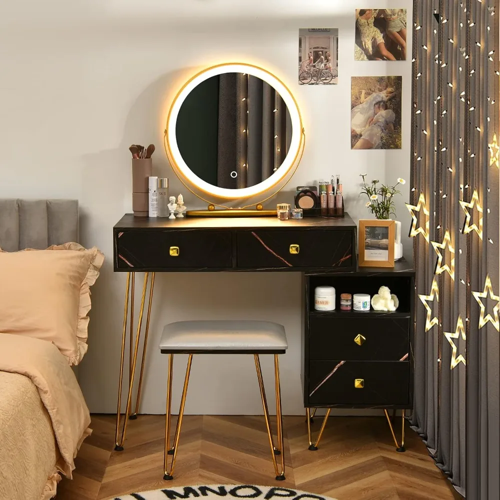 Vanity Set with 3 Colors Lighted Mirror, Left or Right Side Cabinet, 2 Large Drawers, Lipstick Storage Box, Bedroom Makeup
Vanity Set with 3 Colors Lighted Mirror, Left or Right Side Cabinet, 2 Large Drawers, Lipstick Storage Box, Bedroom Makeup