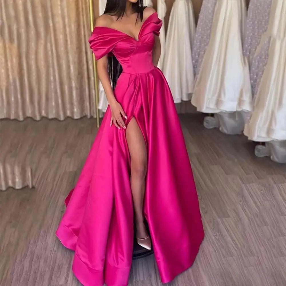Off the Shoulder Prom Dress Fuchsia Woman Elegant Side Split Satin A Line Evening Dresses vestidos de fiesta Customized
Off the Shoulder Prom Dress Fuchsia Woman Elegant Side Split Satin A Line Evening Dresses vestidos de fiesta Customized