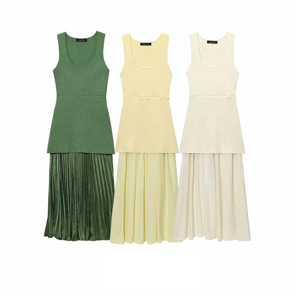 2025 Summer O-neck Sleeveless Slim Causal Dress Elegant Ladies Streetwear Dress Fashion Women Knitted Patchwork Long Dress
2025 Summer O-neck Sleeveless Slim Causal Dress Elegant Ladies Streetwear Dress Fashion Women Knitted Patchwork Long Dress