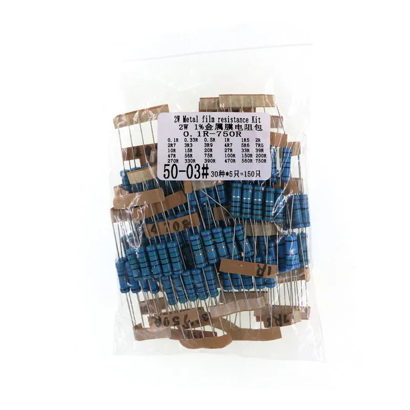 2W metal film resistance package element package accuracy 1% five-color ring 0.1R~750R 30 kinds of each 5
2W metal film resistance package element package accuracy 1% five-color ring 0.1R~750R 30 kinds of each 5