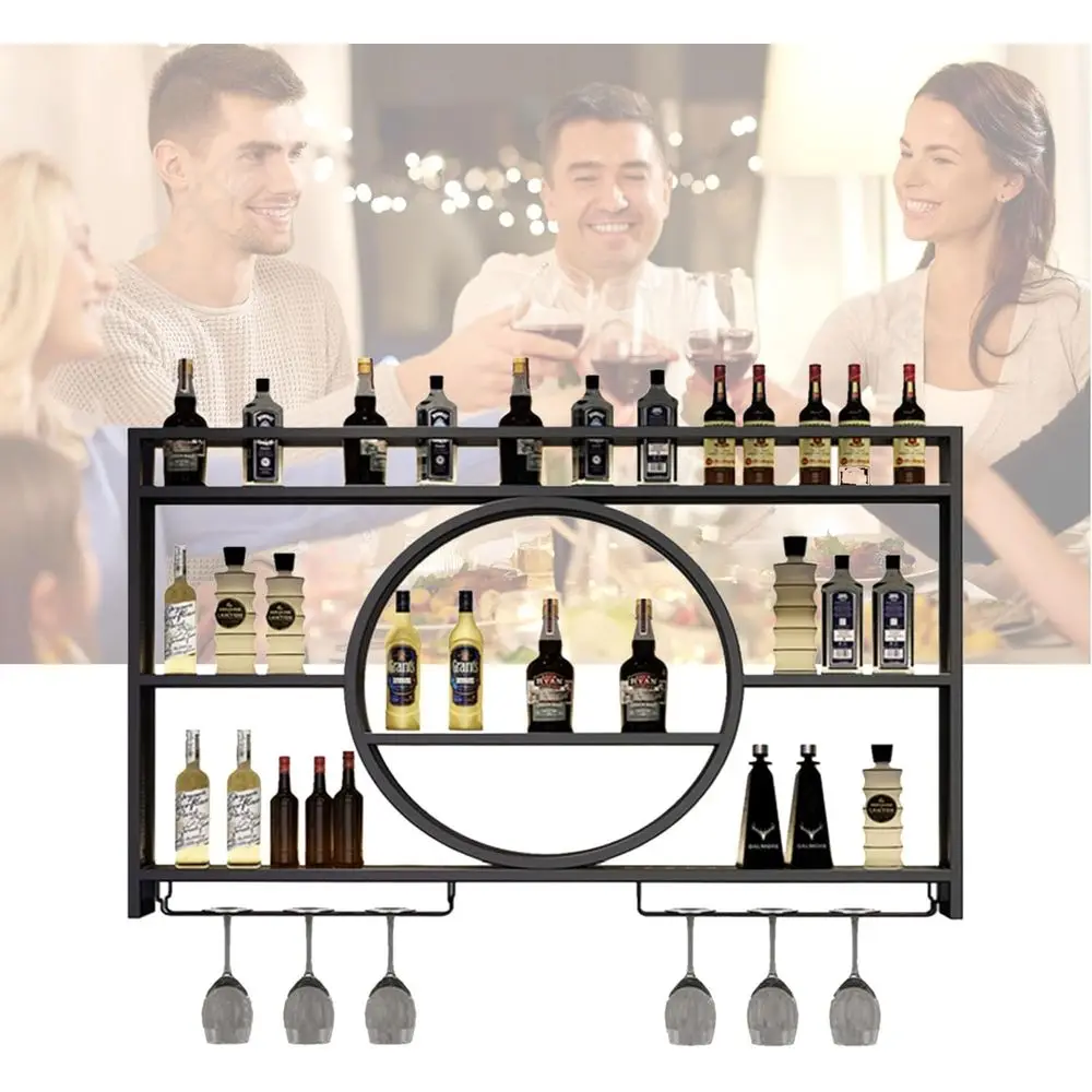 Wall-Mounted Metal Wine Rack with Glass Holder - Kitchen Storage for Liquor, Mini Bar, and Dining Room Decor
Wall-Mounted Metal Wine Rack with Glass Holder - Kitchen Storage for Liquor, Mini Bar, and Dining Room Decor