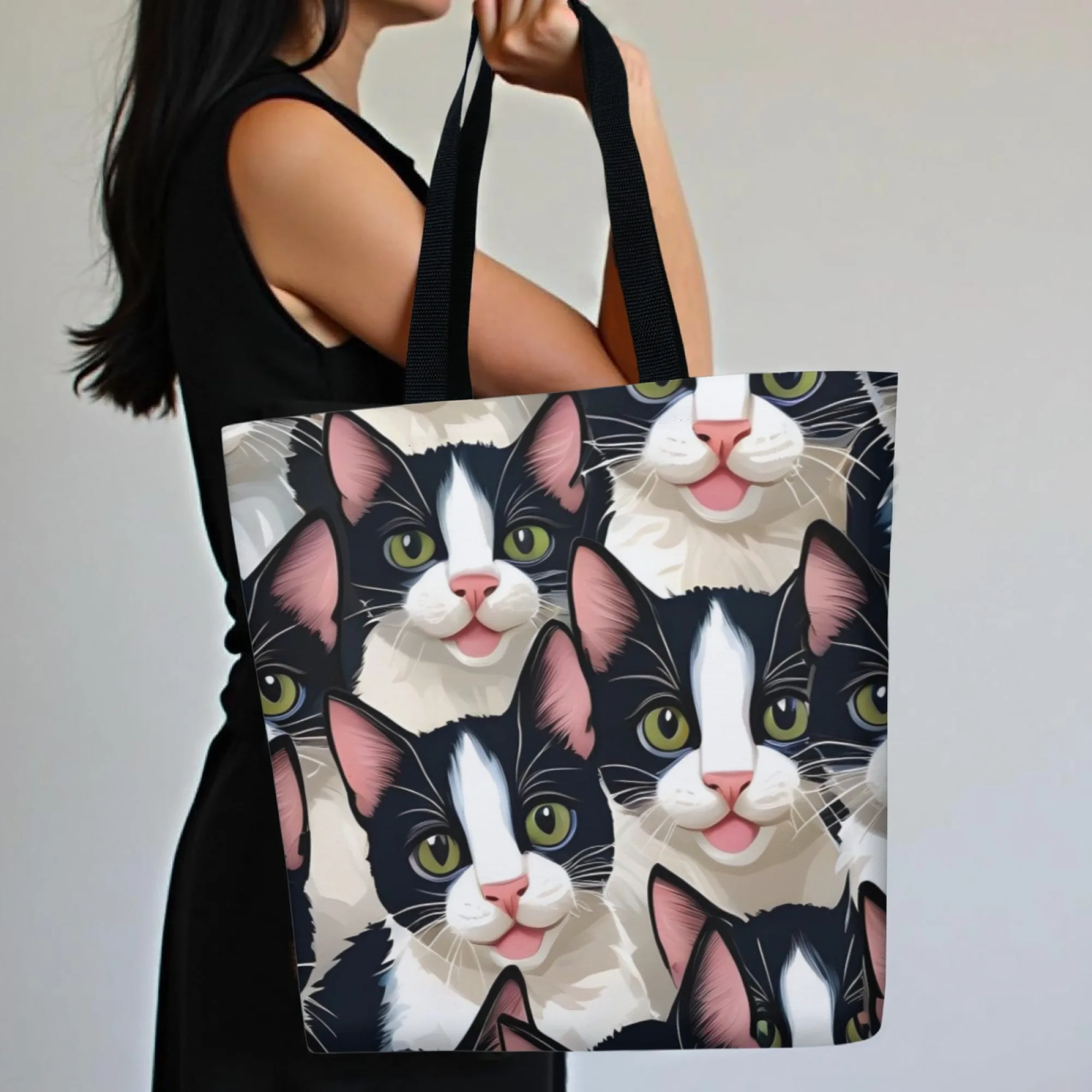 Cute Black and White Spotted Cat Print Canvas Tote Bag Recyclable Durable Charming and Adorable Daily Use for Commuting Shopping
Cute Black and White Spotted Cat Print Canvas Tote Bag Recyclable Durable Charming and Adorable Daily Use for Commuting Shopping
