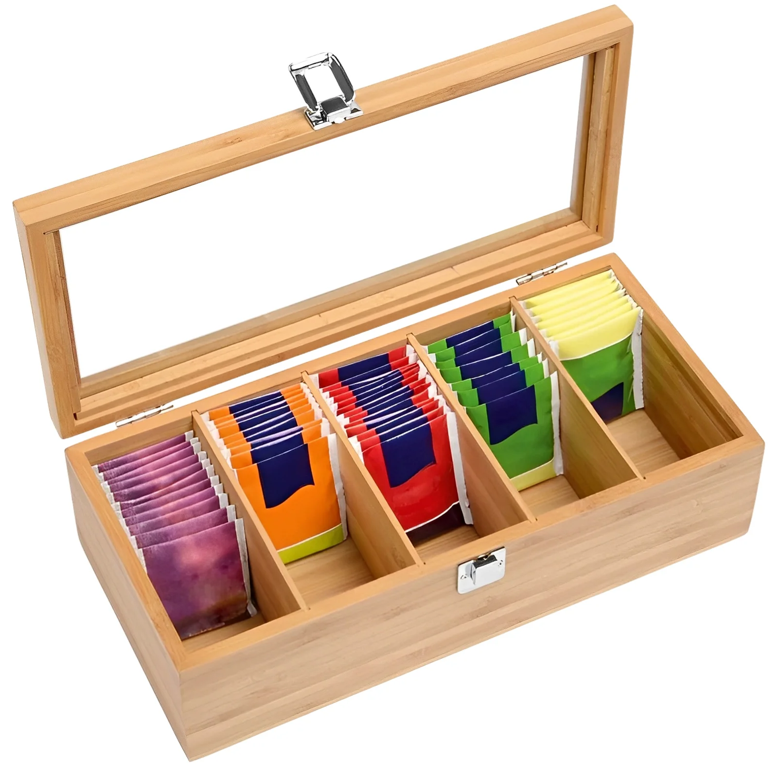 Bamboo Tea Bag Storage Box with Clear Lid 5 Compartments Multifunctional Coffee Tea Box Organizer Sugar Container
Bamboo Tea Bag Storage Box with Clear Lid 5 Compartments Multifunctional Coffee Tea Box Organizer Sugar Container