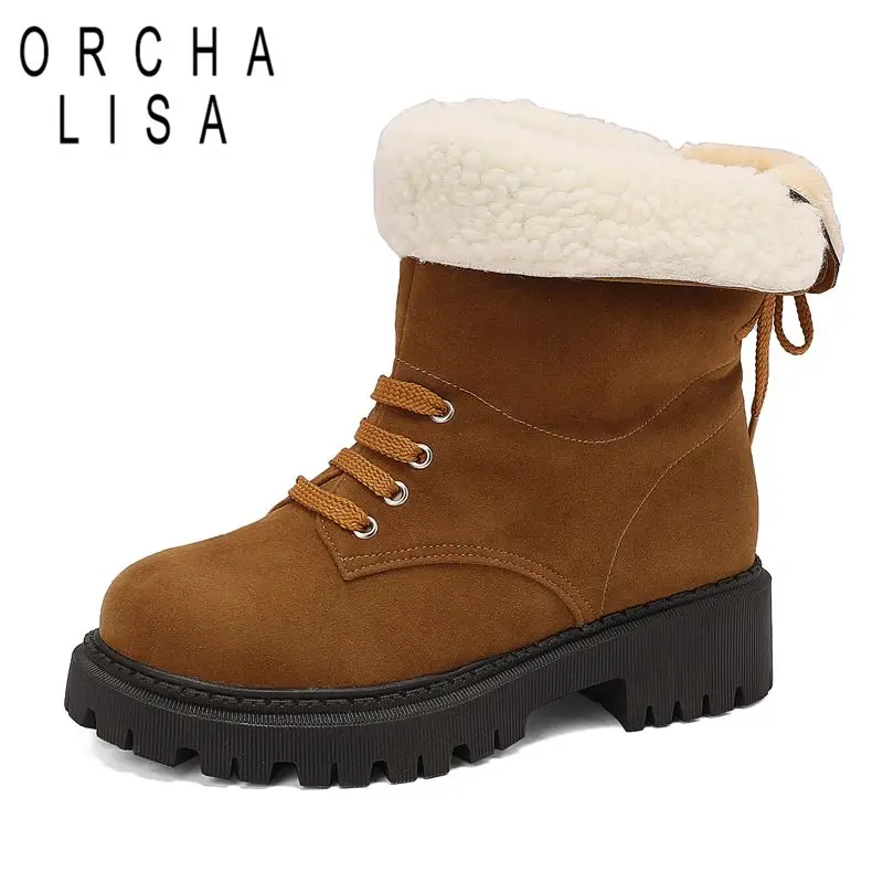 ORCHALISA Women's Winter Warm Snow Boots Round Toe 4cm Thick Heel Plush Fur Lace Brown Big Size 41-43 Cute Ankle Booties
ORCHALISA Women's Winter Warm Snow Boots Round Toe 4cm Thick Heel Plush Fur Lace Brown Big Size 41-43 Cute Ankle Booties