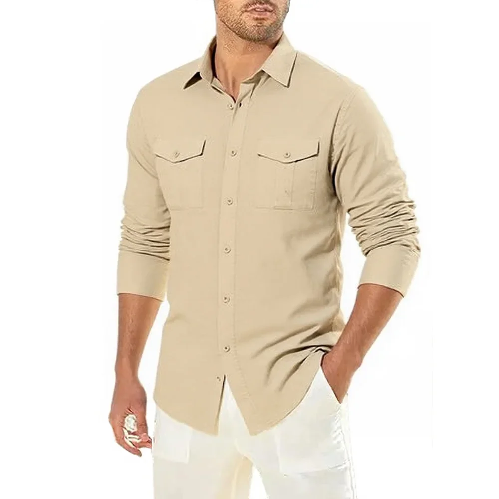 Pop Cotton Linen Shirt For Men Double Pocket Lapel Collar Breathable Lightweight Solid Color Cargo Shirt Casual Stylish Tops
Pop Cotton Linen Shirt For Men Double Pocket Lapel Collar Breathable Lightweight Solid Color Cargo Shirt Casual Stylish Tops