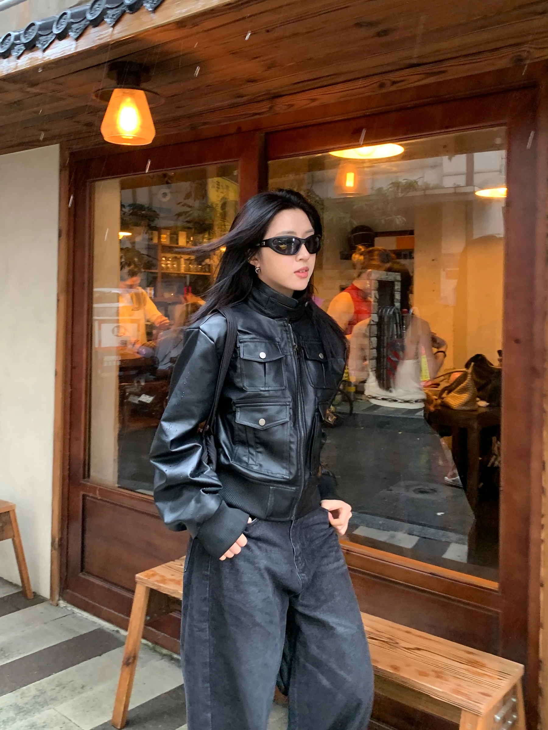 Muziyang Harlan Motorcycle Leather Jaet ex Multi-ket Stand Collar American Sle ort Coat for Men And Women
Muziyang Harlan Motorcycle Leather Jaet ex Multi-ket Stand Collar American Sle ort Coat for Men And Women