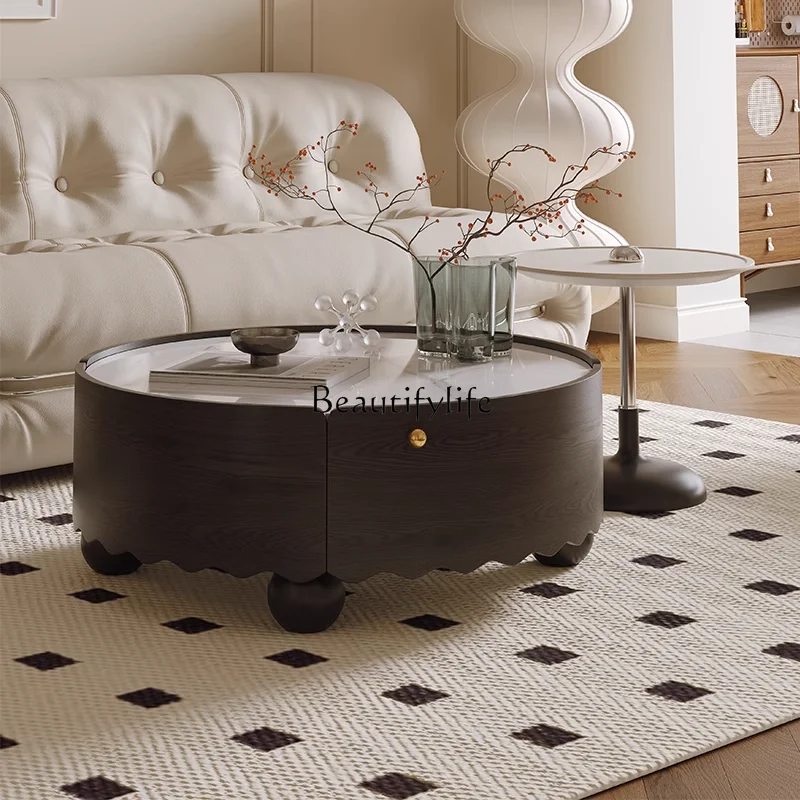 French light luxury round rock slab coffee table black wabi sabi wind premium coffee table
French light luxury round rock slab coffee table black wabi sabi wind premium coffee table