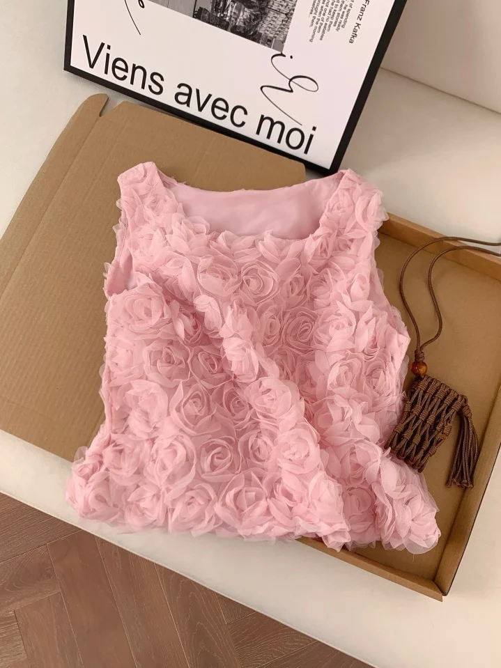 Romantic Pink 3D Rose Women's Summer Shirt Vest Sweet Fashionable Top High-End Feeling Chiffon Cotton round Neckline Casual Wear
Romantic Pink 3D Rose Women's Summer Shirt Vest Sweet Fashionable Top High-End Feeling Chiffon Cotton round Neckline Casual Wear