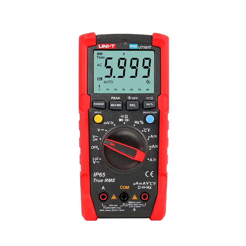 UNI-T UT191T Professional Multimeter True RMS IP65 Waterproof / Dustproof Digital Multimeter LoZ Voltage Measurement
UNI-T UT191T Professional Multimeter True RMS IP65 Waterproof / Dustproof Digital Multimeter LoZ Voltage Measurement