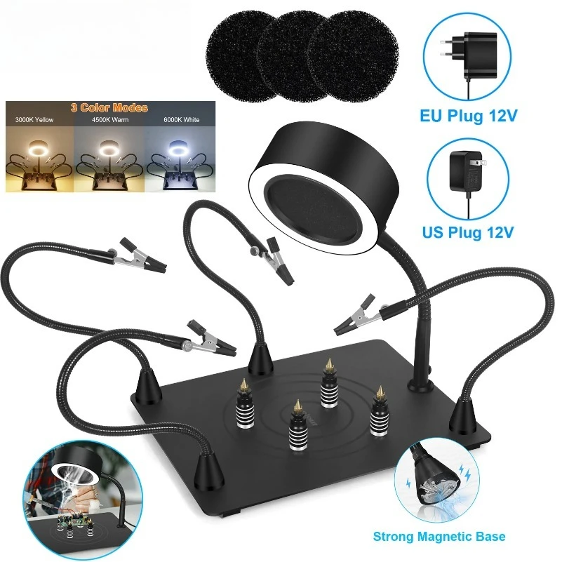 12W Welding Smoking Device with 3 Color LED Light 4 Flexible Arms 4 PCB Holder Welding Workbench for Solder Repair
12W Welding Smoking Device with 3 Color LED Light 4 Flexible Arms 4 PCB Holder Welding Workbench for Solder Repair