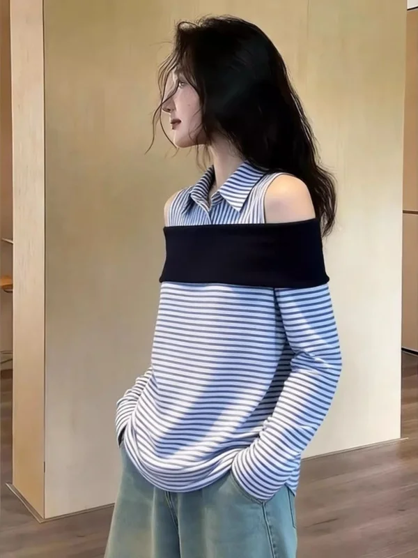Модная облегающая вязаная кофта с открытыми плечами в полоску для женщин, в стиле Lazy Chic, весна 2026, с длинным рукавом
Модная облегающая вязаная кофта с открытыми плечами в полоску для женщин, в стиле Lazy Chic, весна 2026, с длинным рукавом