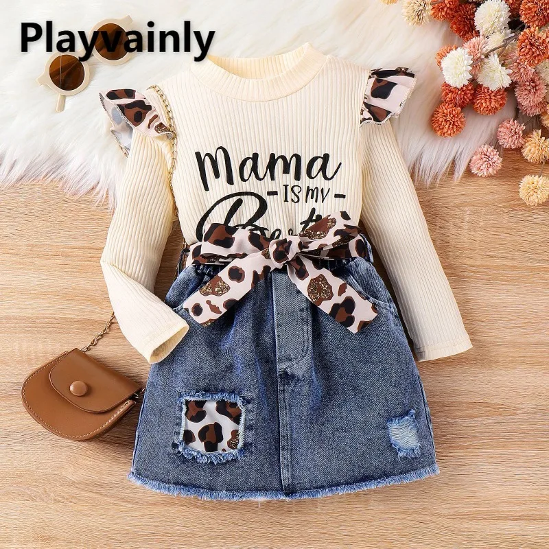 New Autumn Winter Girls Fashion Sets Apricot O-neck Ruffle Long Sleeve Tops+Denim Skirt+Leopard Print Belt Kids Clothes A2770
New Autumn Winter Girls Fashion Sets Apricot O-neck Ruffle Long Sleeve Tops+Denim Skirt+Leopard Print Belt Kids Clothes A2770