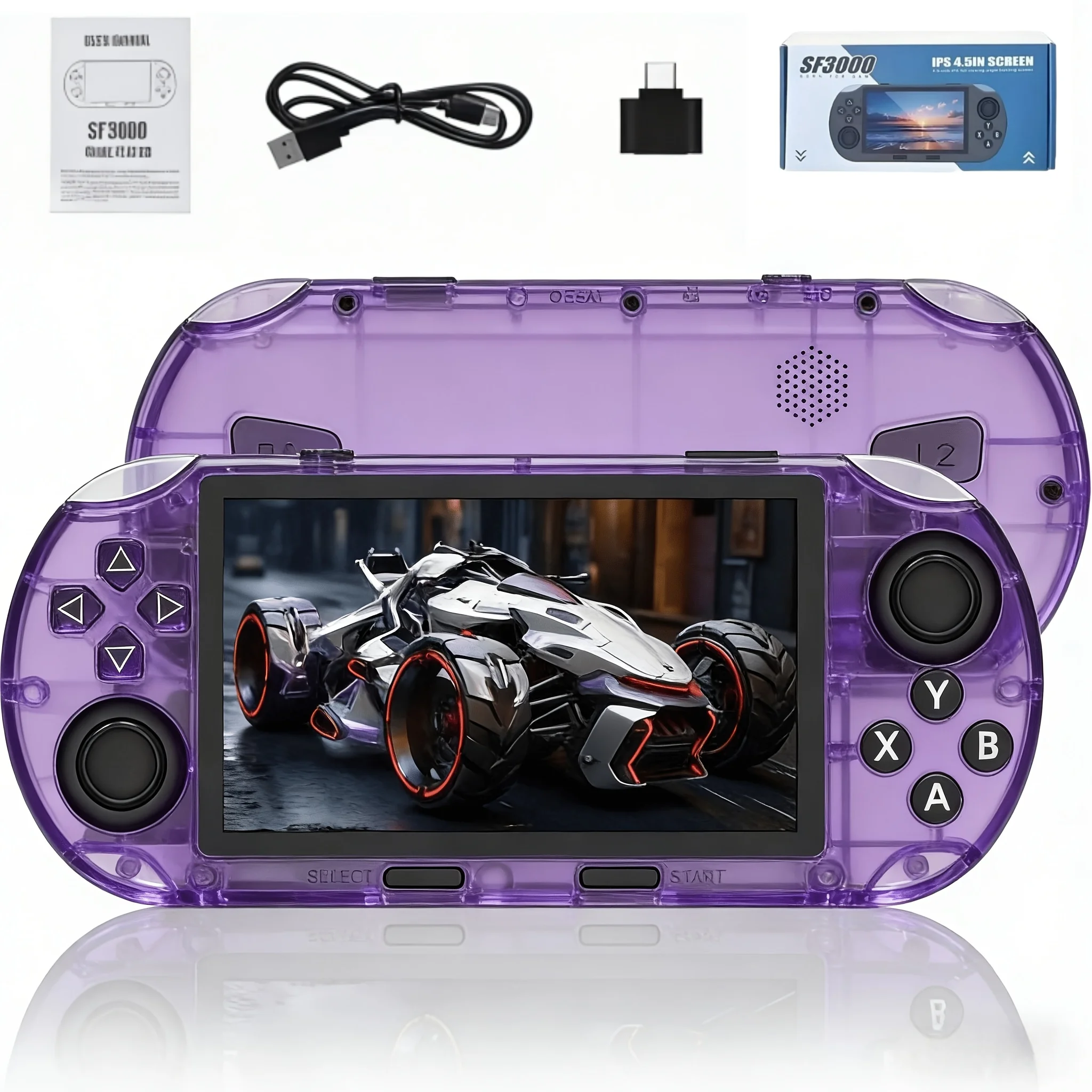 SF3000 Handheld Game Console: Features a 4.5-inch HD screen, over 20,000 built-in games, and a long-lasting 3000mAh battery.
SF3000 Handheld Game Console: Features a 4.5-inch HD screen, over 20,000 built-in games, and a long-lasting 3000mAh battery.
