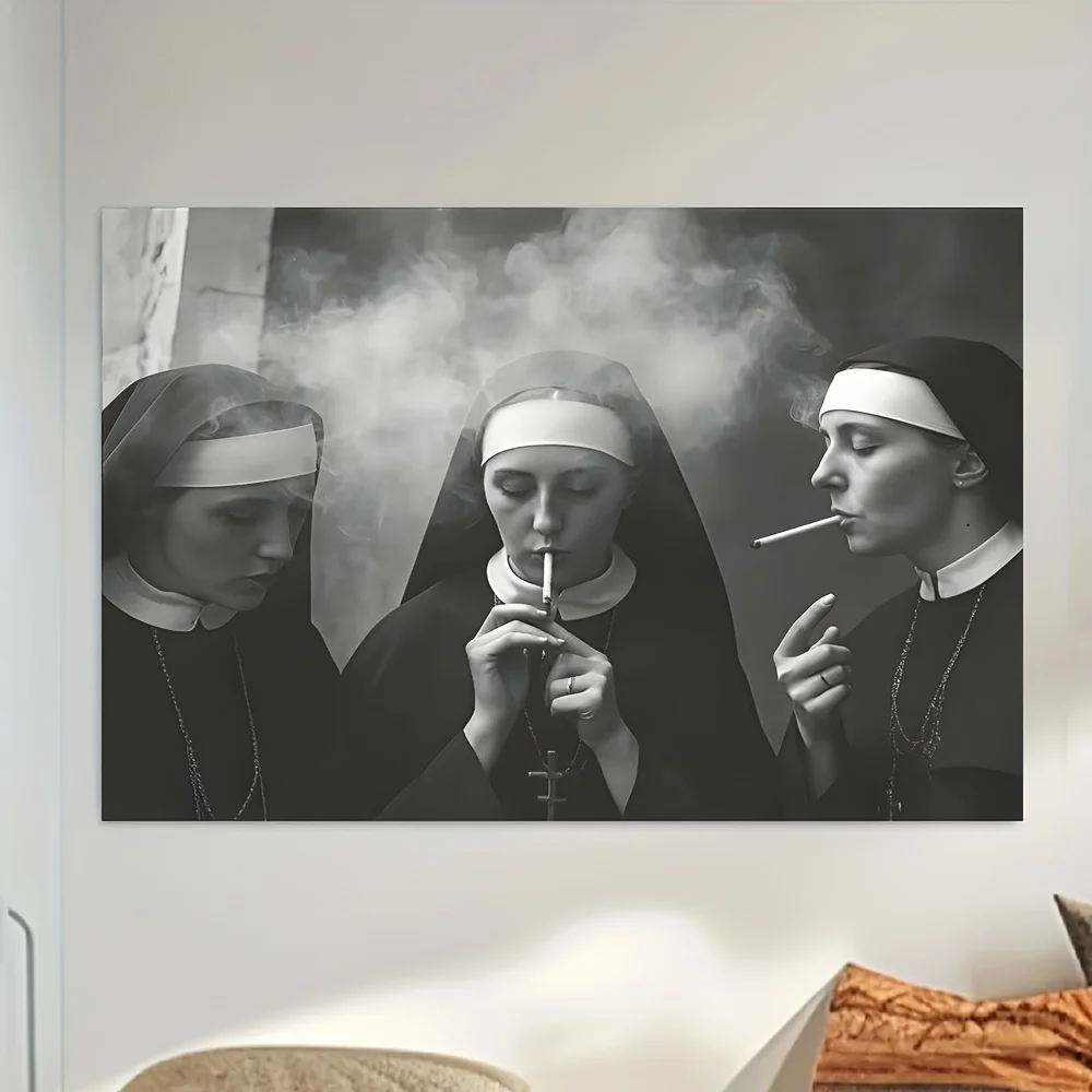 1pc Frameless Vintage-Style Nun Smoking Canvas Art Print Black and White Oil Painting Wall Decor for Living Room Religious Theme
1pc Frameless Vintage-Style Nun Smoking Canvas Art Print Black and White Oil Painting Wall Decor for Living Room Religious Theme