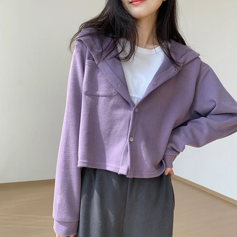 Purple Hooded Cardigan Long Sleeve Single Breasted Short Hoodie Autumn New Gentle Style Loose Fashion Versatile Jacket Top
Purple Hooded Cardigan Long Sleeve Single Breasted Short Hoodie Autumn New Gentle Style Loose Fashion Versatile Jacket Top