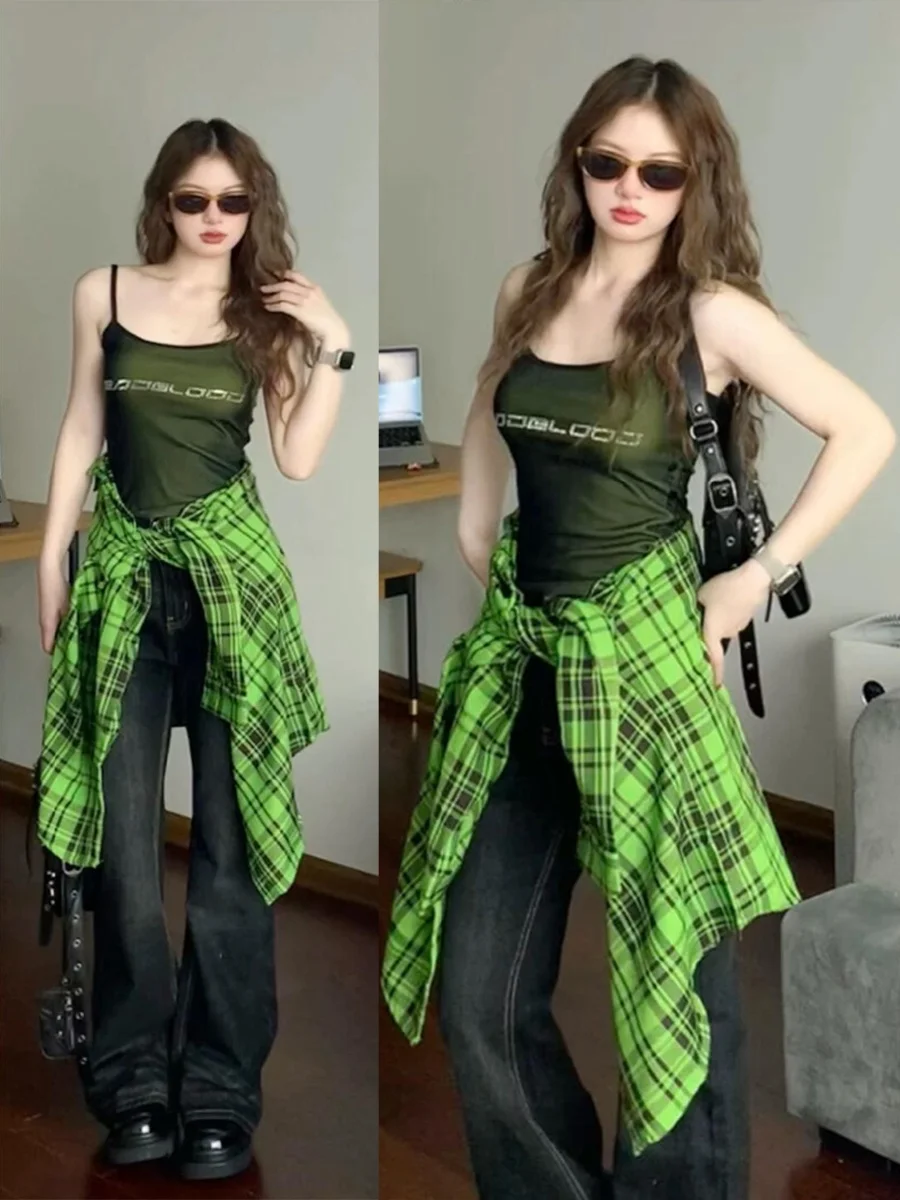 Loose Fit Neck Shirt Women's Summer Thin Design Green Plaid Sun Protection Casual Versatile Long Sleeve Button up Top
Loose Fit Neck Shirt Women's Summer Thin Design Green Plaid Sun Protection Casual Versatile Long Sleeve Button up Top