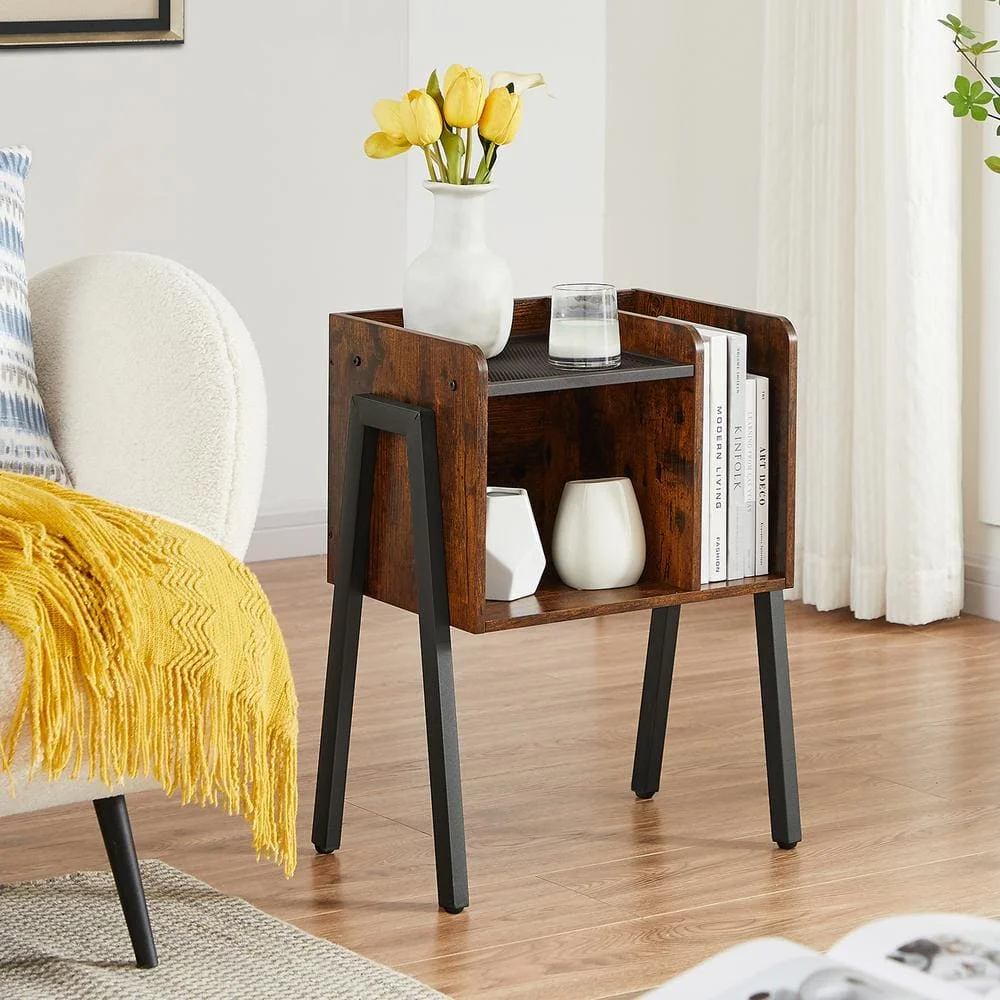 Modern End Side Table, Brown Industrial Sturdy Accent Desk, Stable Metal Frame and Shelves Nightstand, 18"x11.8"x23.6"
Modern End Side Table, Brown Industrial Sturdy Accent Desk, Stable Metal Frame and Shelves Nightstand, 18"x11.8"x23.6"