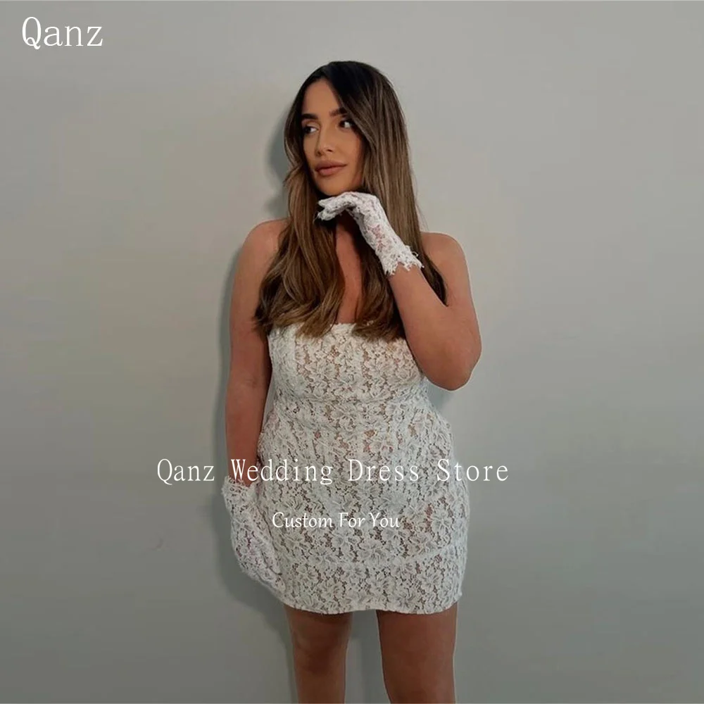 Qanz Ivory Lace Appliques Wedding Party Dresses Mini Above Knee Vestido De Novia pearls strapless Bridal Gowns Customized
Qanz Ivory Lace Appliques Wedding Party Dresses Mini Above Knee Vestido De Novia pearls strapless Bridal Gowns Customized