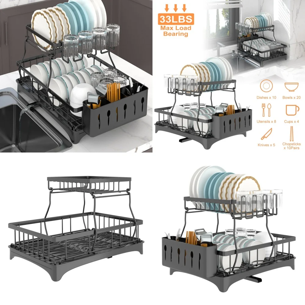 2 Tier Carbon Steel Dish Drying Rack with Drainboard Detachable Kitchen Sink Organizer Silver Utensil Holder Fast Drying
2 Tier Carbon Steel Dish Drying Rack with Drainboard Detachable Kitchen Sink Organizer Silver Utensil Holder Fast Drying