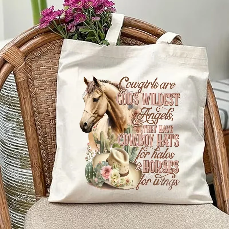 Vintage Western Cowgirl Tote Bag Horse & Cowboy Hat Print with Inspirational Quote, Large Capacity Bag for Outdoor Picnic, Party
Vintage Western Cowgirl Tote Bag Horse & Cowboy Hat Print with Inspirational Quote, Large Capacity Bag for Outdoor Picnic, Party