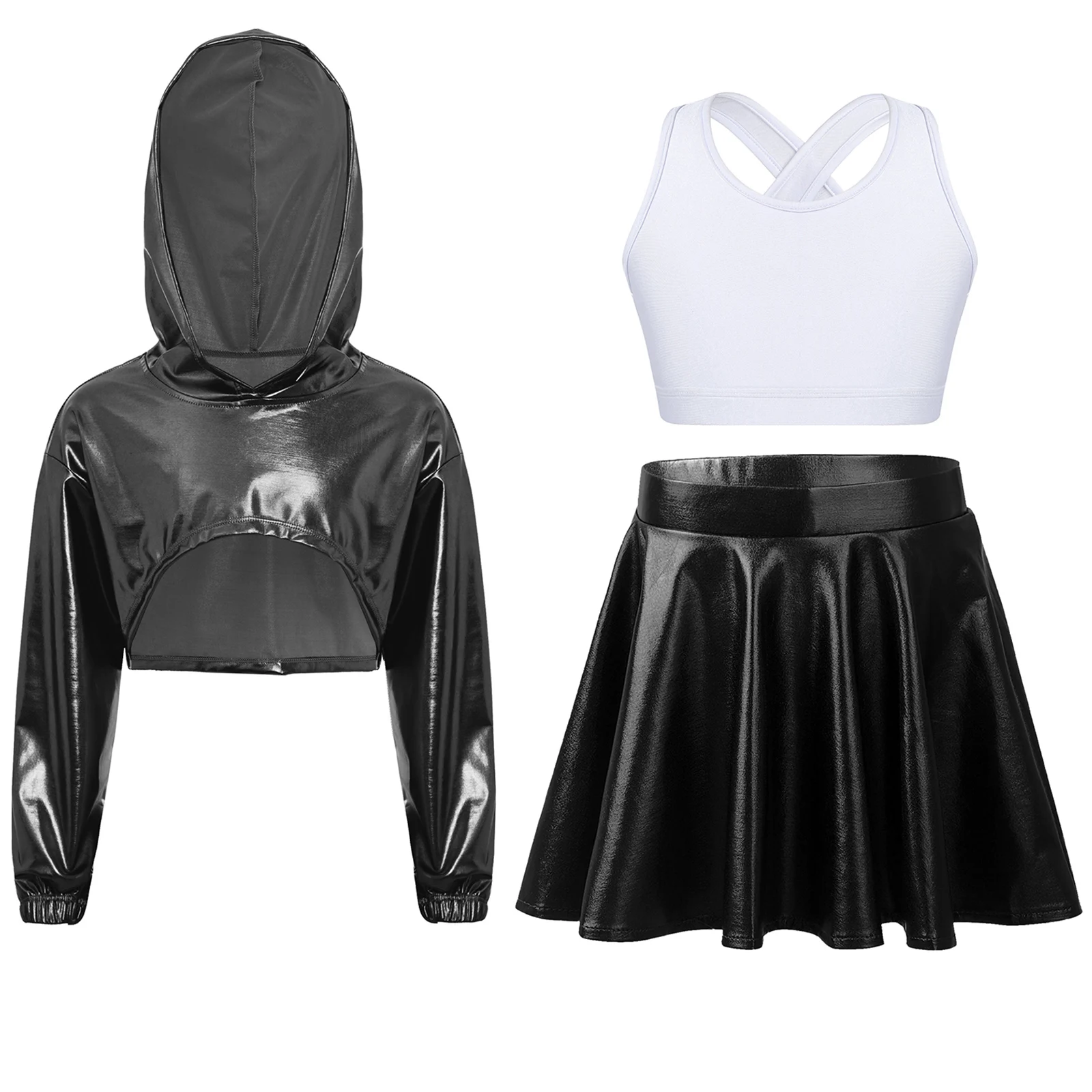 Kids Girls Hip-Hop Jazz Dance Costume Long Sleeve Metallic Hoodie + Cropped Vest Ruffled Skirt Carnival Rave Party Disco Suits
Kids Girls Hip-Hop Jazz Dance Costume Long Sleeve Metallic Hoodie + Cropped Vest Ruffled Skirt Carnival Rave Party Disco Suits