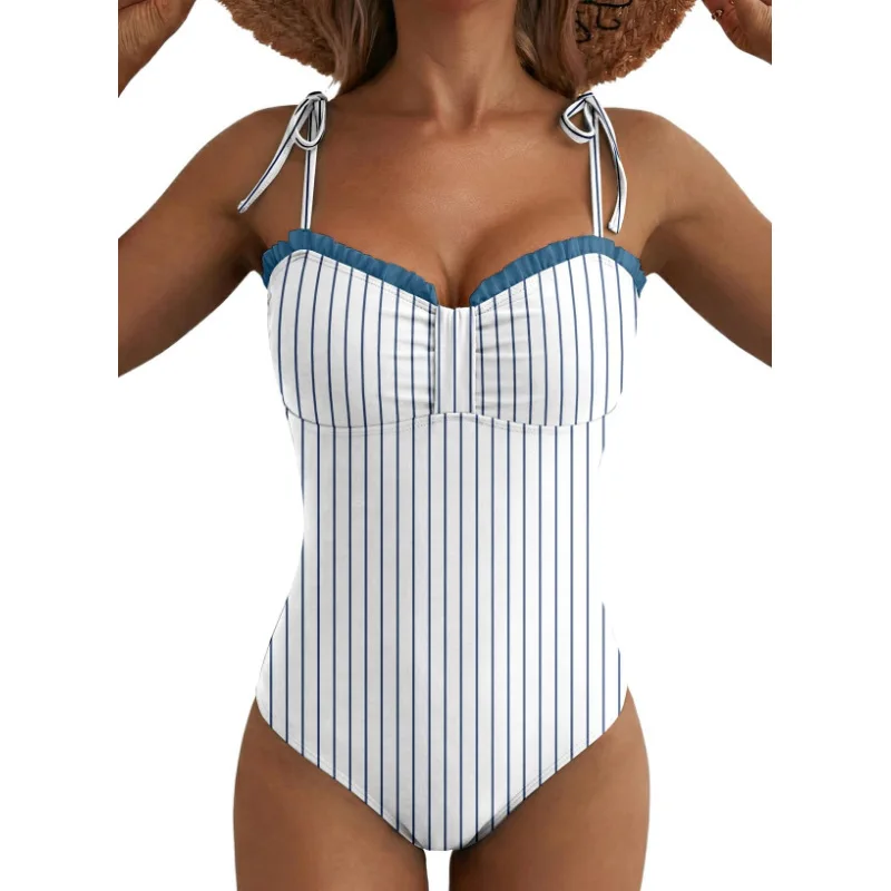 Sexy Women's One-Piece Swimsuit Striped Shoulder Strap Cinching Swimsuit European American Girls Hot Spring Swimsuit Beachwear
Sexy Women's One-Piece Swimsuit Striped Shoulder Strap Cinching Swimsuit European American Girls Hot Spring Swimsuit Beachwear