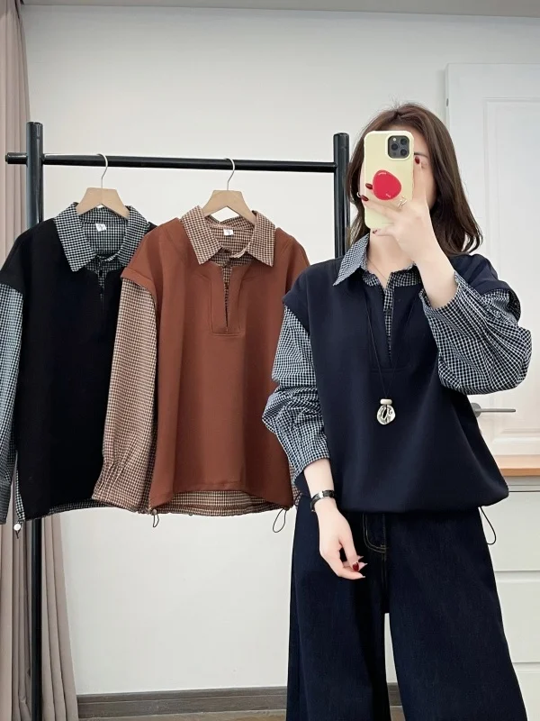 Casual Plaid Splice Long Sleeve Hoodie Women's Spring Fashion Korean Style Loose Fit Polyester Fiber Ensemble Design Sweatshirt
Casual Plaid Splice Long Sleeve Hoodie Women's Spring Fashion Korean Style Loose Fit Polyester Fiber Ensemble Design Sweatshirt